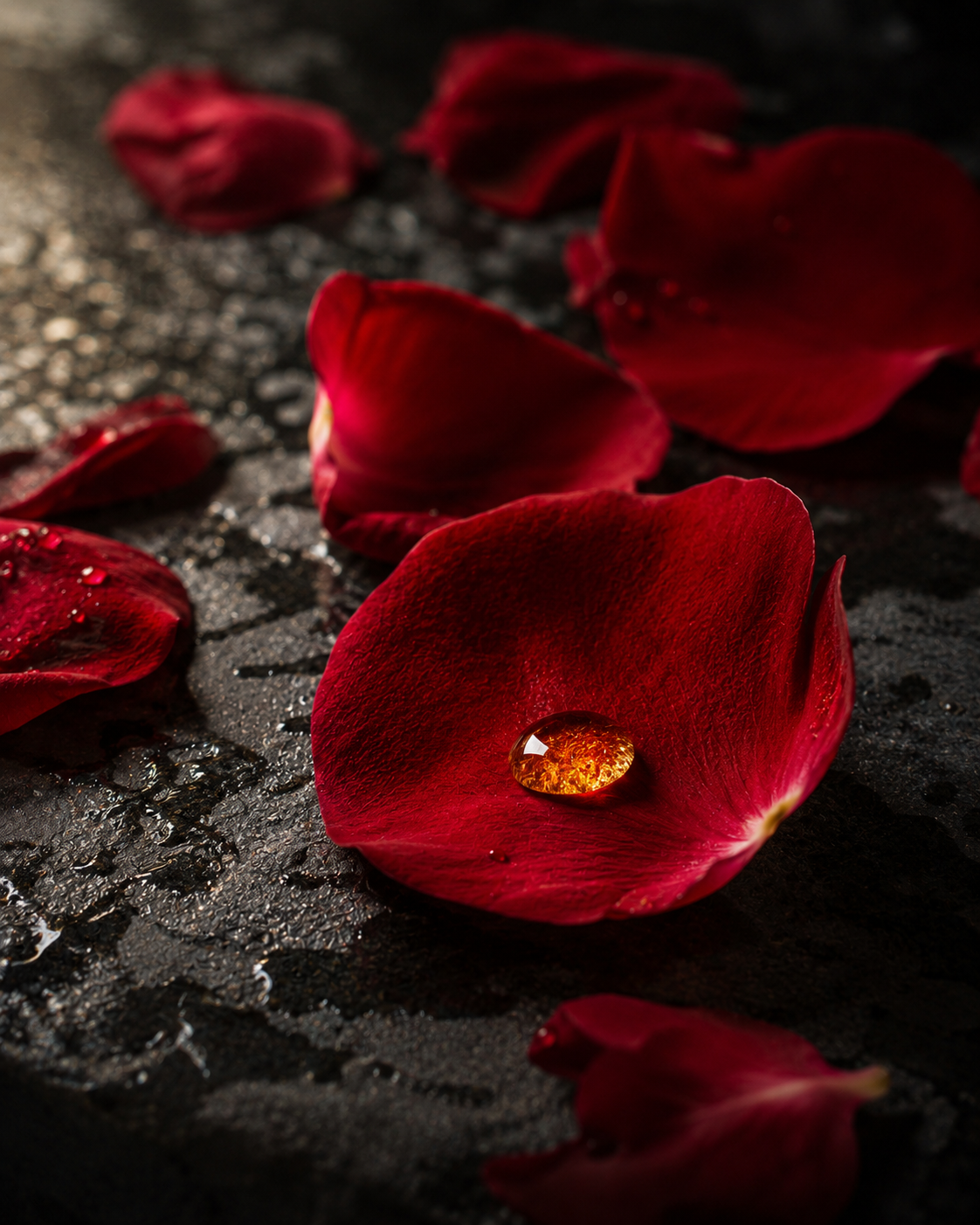 Deep red Damask rose petals